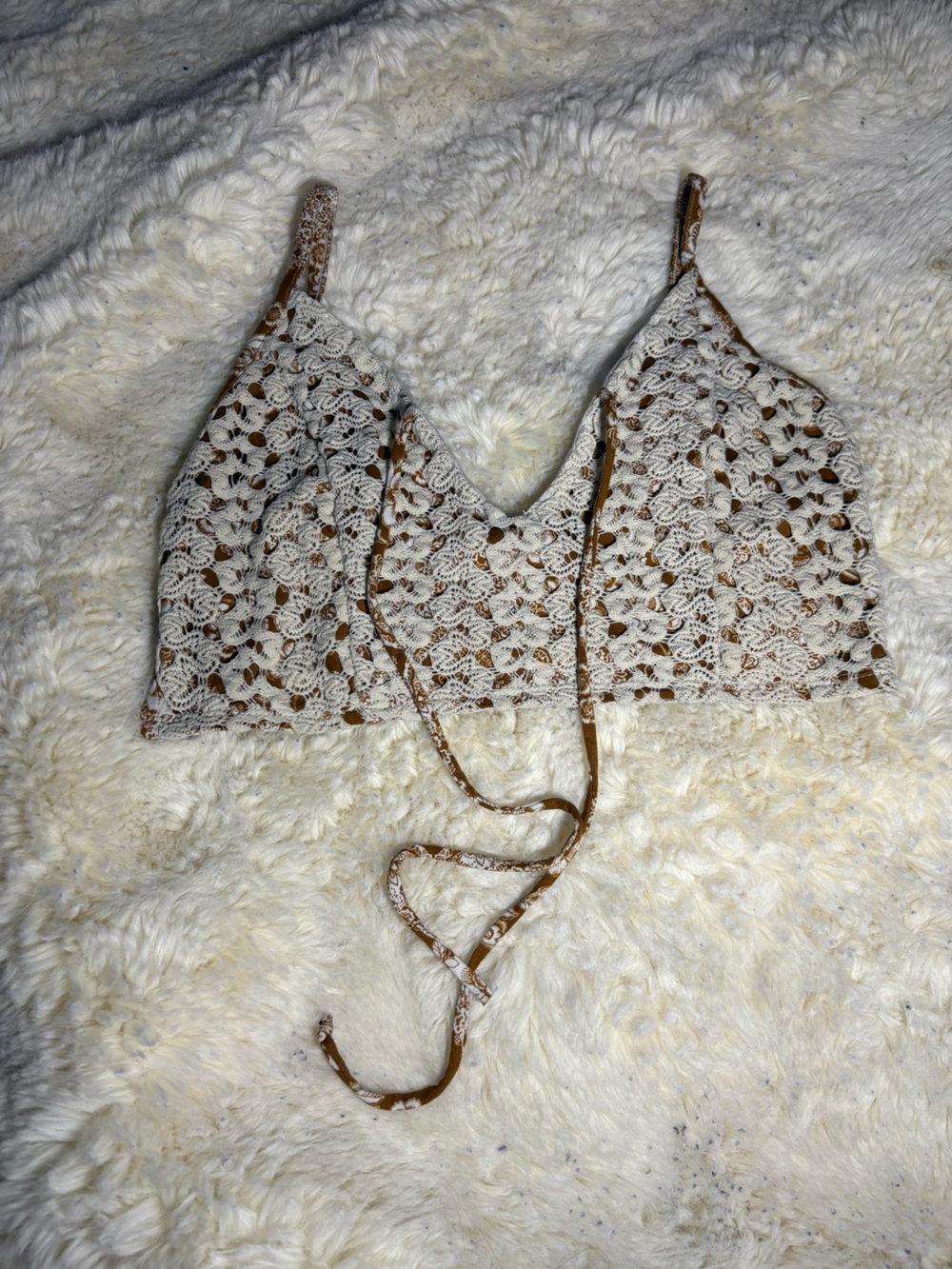 EARTHBOUND Cream Crochet Overlay with Brown Lining